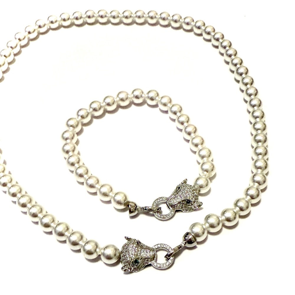 Pearls and Jaguars Designer Pavé Necklace Bracelet Set NWT - Picture 3 of 8